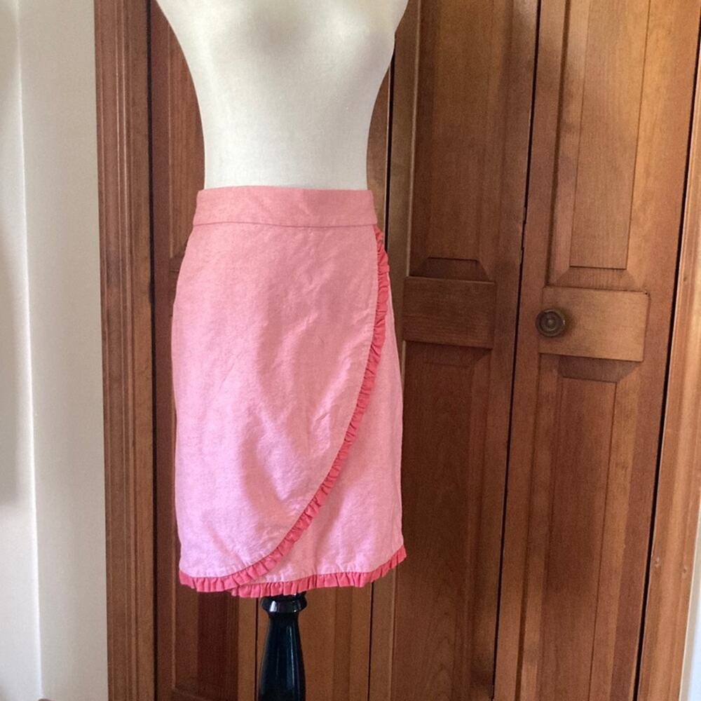 J. Crew Pink Ruffled Faux Wrap Pencil Skirt, Size 00